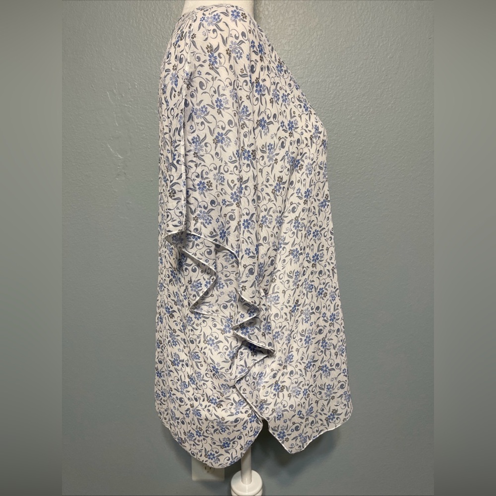 La Ligne Blue Floral Blouse Sheer Flowy Coastal Chic Cottagecore Romantic Sz 14 - Picture 3 of 10